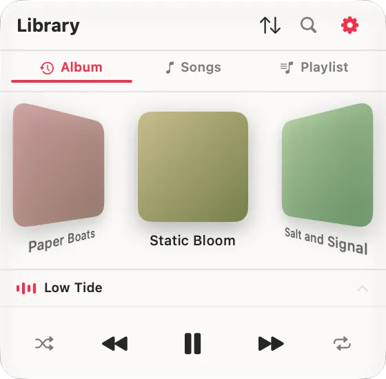 Toggle Music mostra le copertine degli album in un carosello Cover Flow 3D