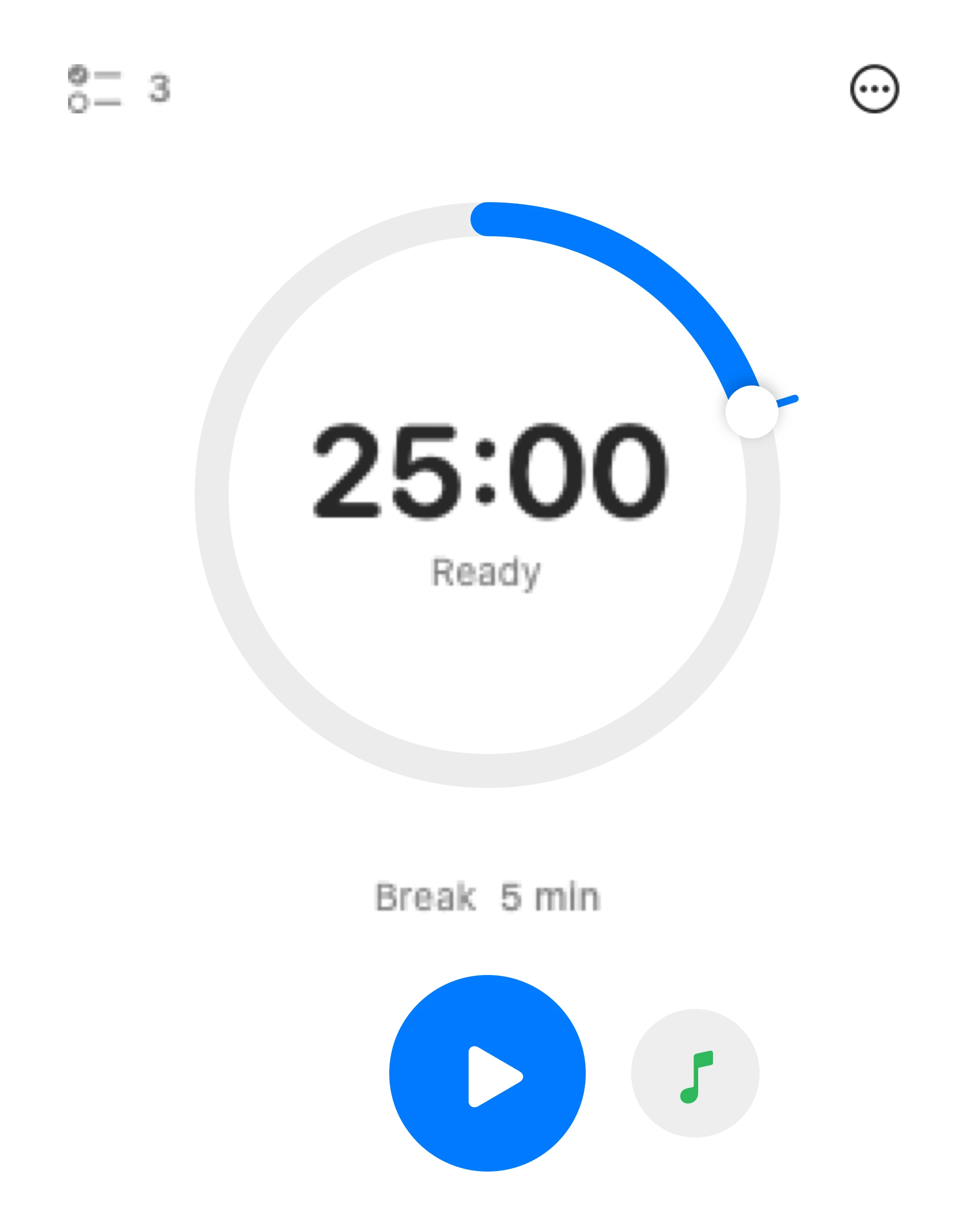The Timse panel in the menu bar, with the dial set to 25 minutes