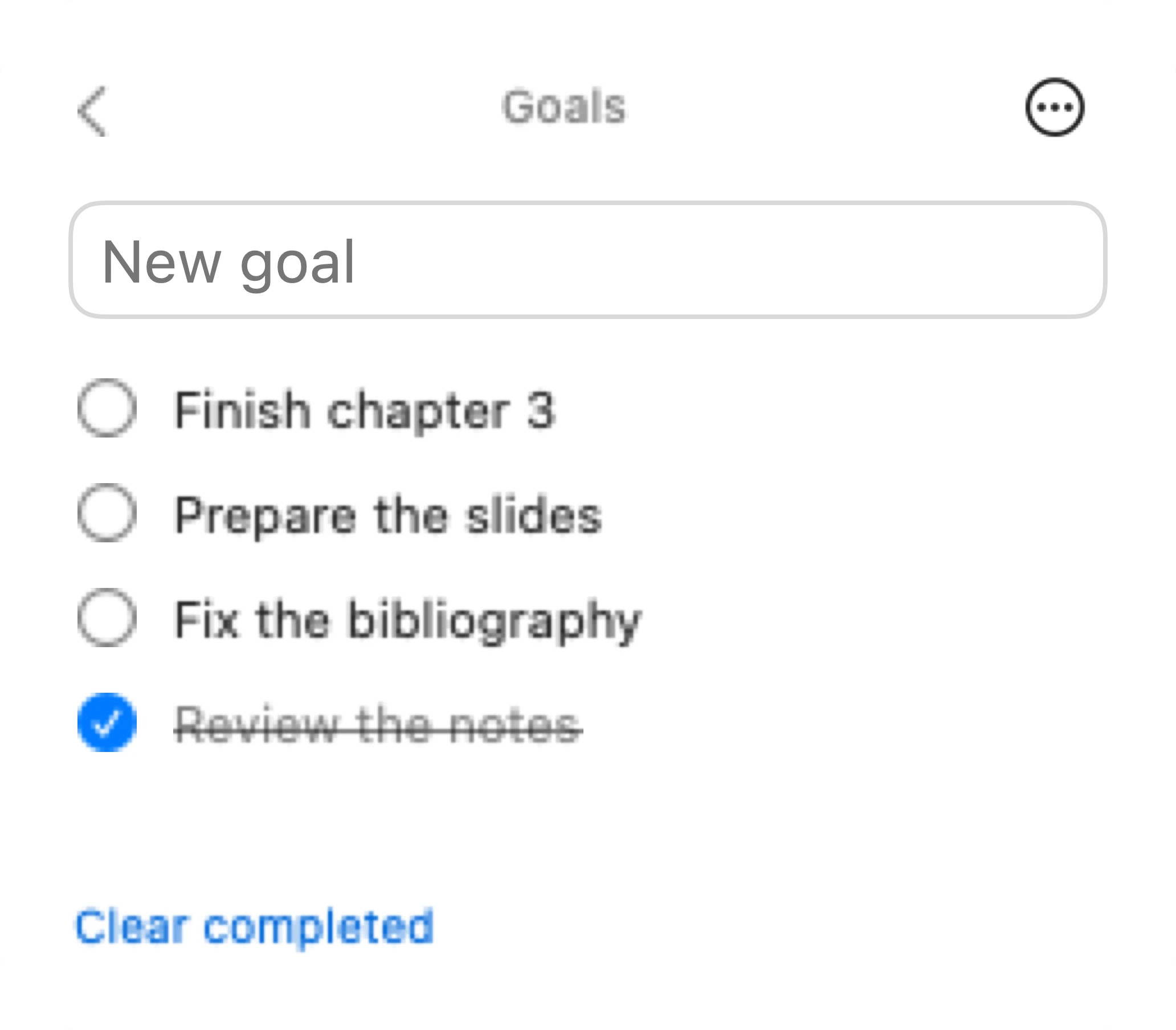 The session goals list inside the Timse panel