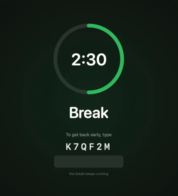 The Timse break veil filling the screen, with the code to get back in early