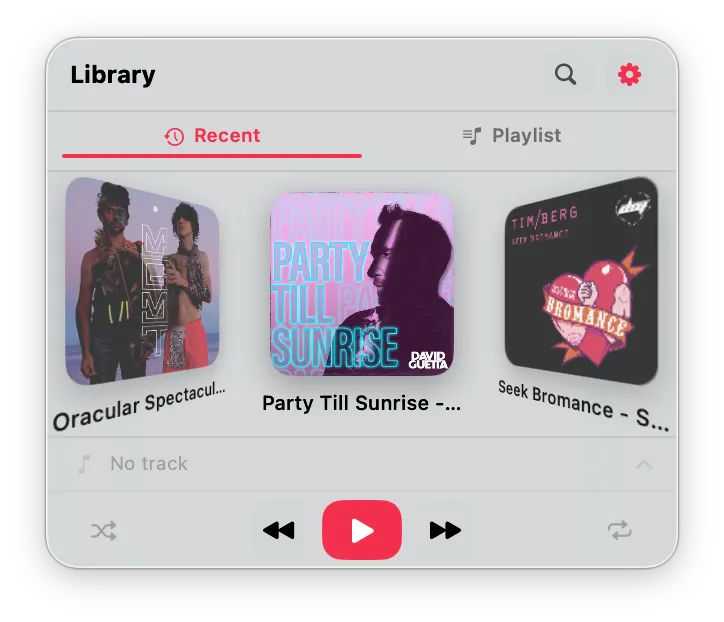 Toggle Music showing the playlist list, with pinned playlists at the top