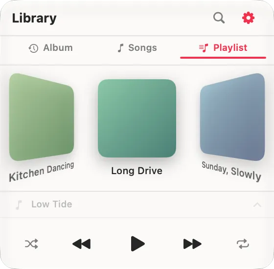 Toggle Music con l'elenco delle playlist, quelle fissate in cima